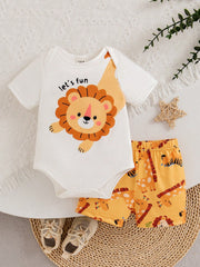 2pcs Baby Boys Lion Print Bodysuit & Shorts Set - Ochre | 21 Centur...