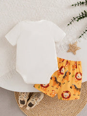 2pcs Baby Boys Lion Print Bodysuit & Shorts Set - Ochre | 21 Centur...