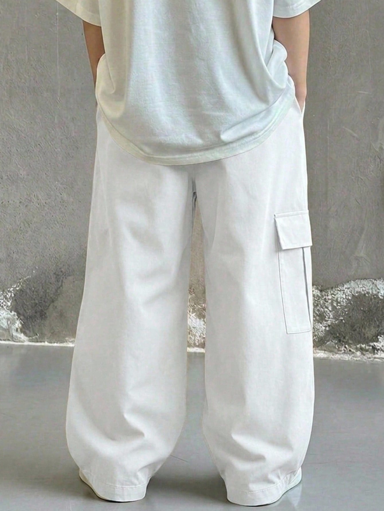 Boys Wide-Leg Cargo Pocket Straight Trousers - Ecru | 21 Century Kids