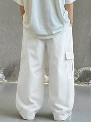 Boys Wide-Leg Cargo Pocket Straight Trousers - Ecru | 21 Century Kids