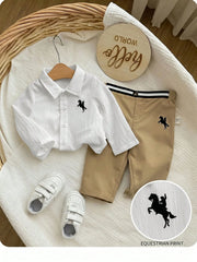 2pcs Baby Boys Equestrian Crinkle Shirt & Trousers Set - Ivory | 21...
