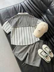 2pcs Big Boys KING Stripe Shirt & Shorts Set - Slate | 21 Century Kids
