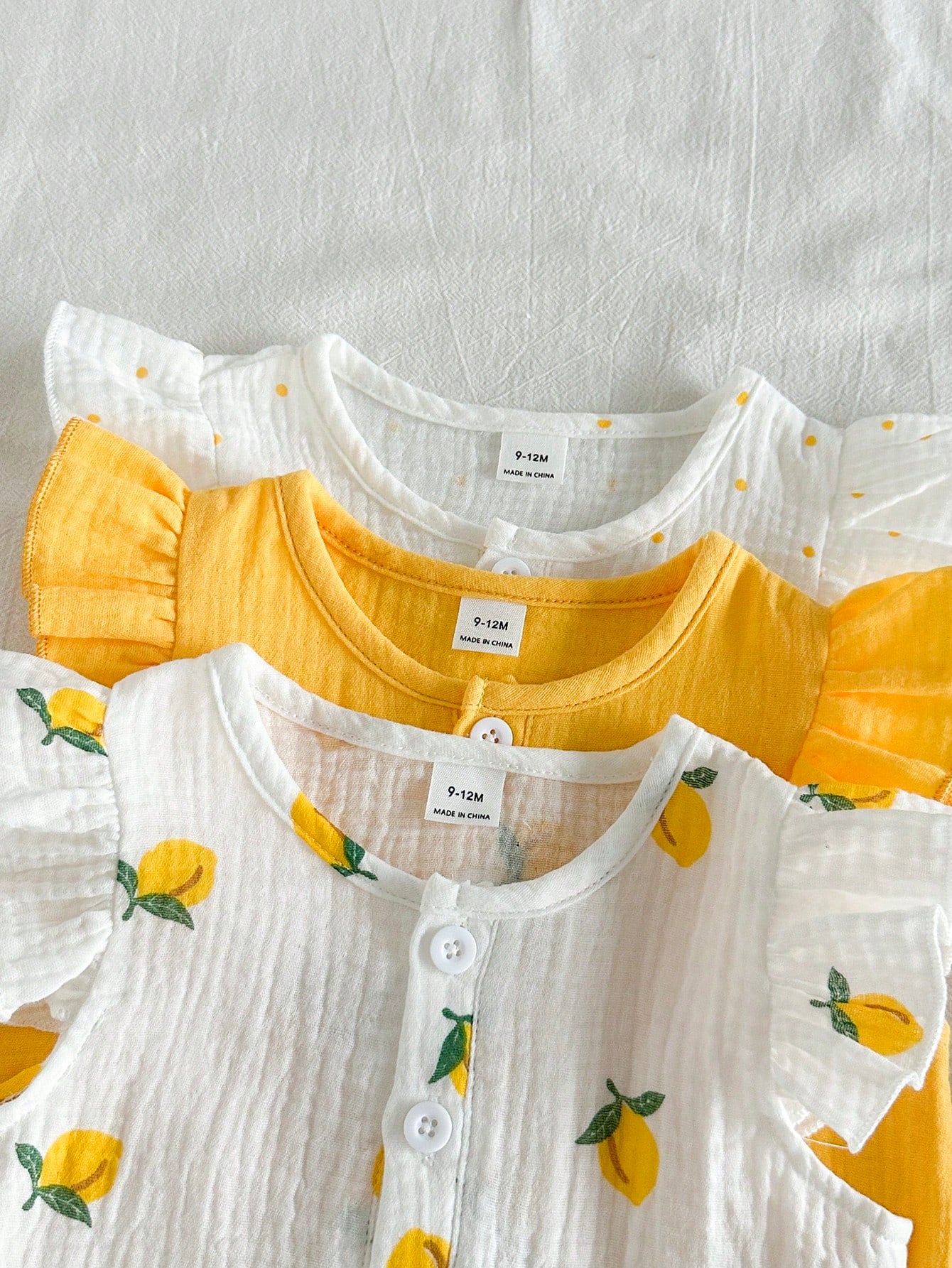 6pcs Girls Lemon Print Flutter Sleeve Top & Shorts Set - Ivory | 21...
