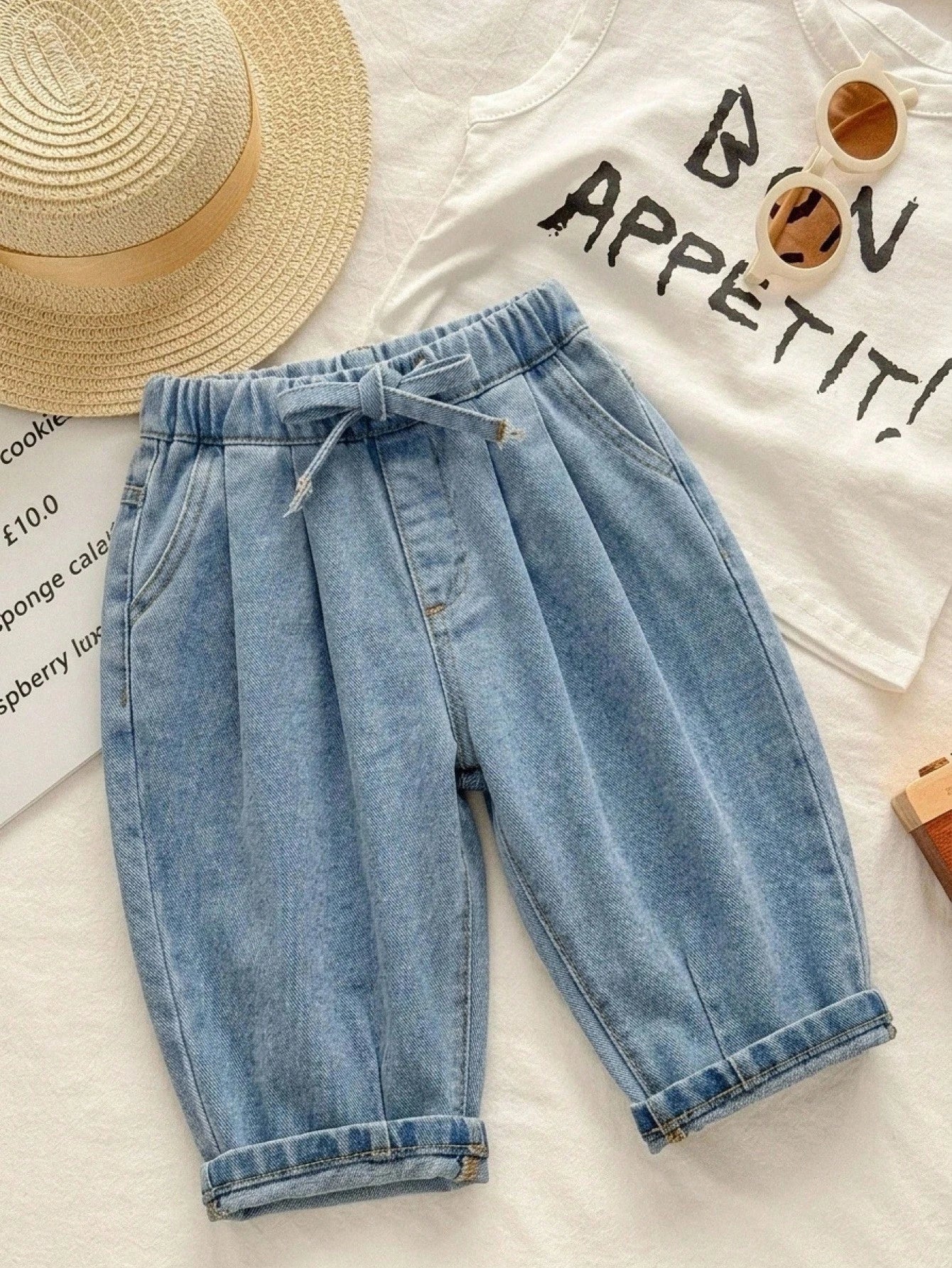 Boys Pleated Barrel-Leg Drawstring Denim Jeans - Chambray | 21 Cent...