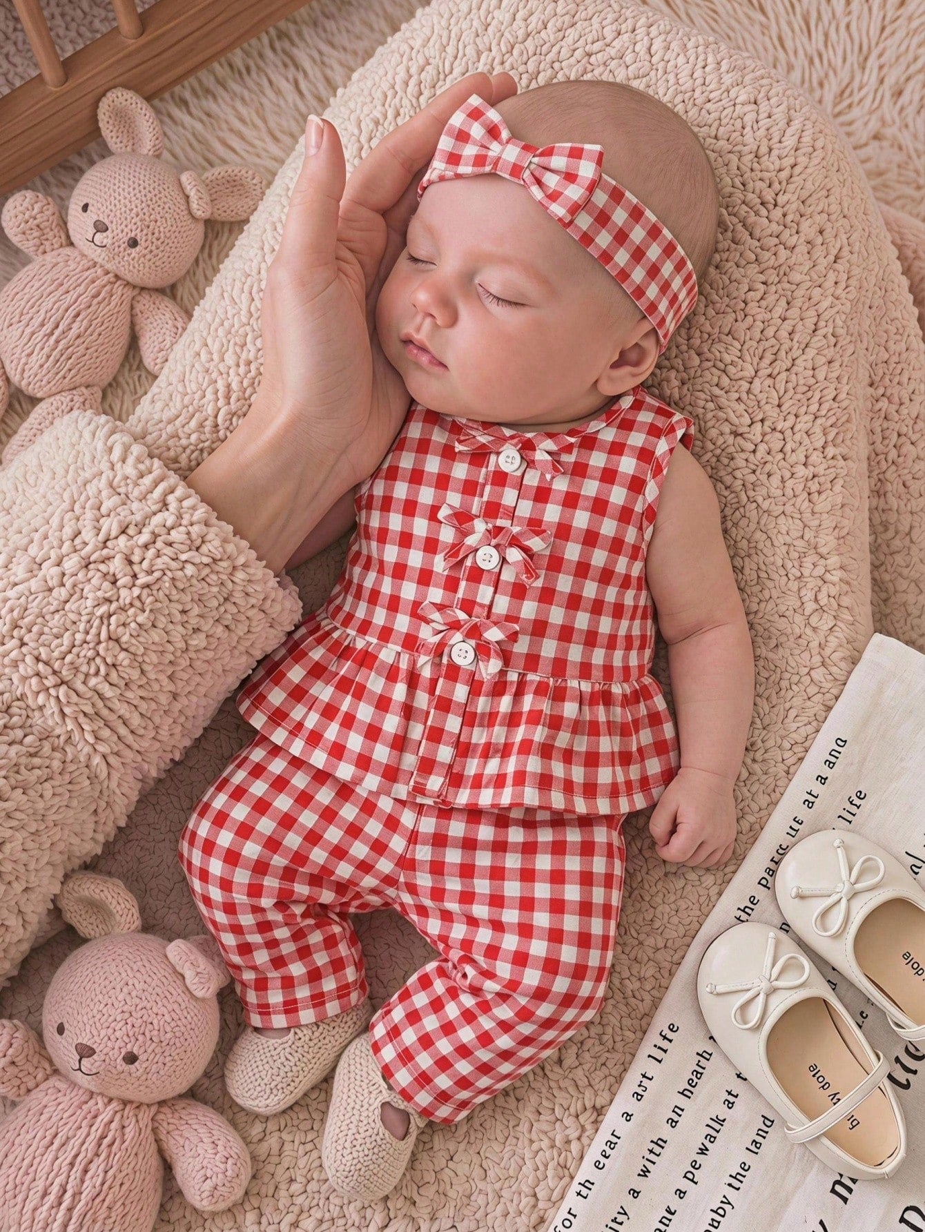 2pcs Baby Girls Gingham Ruffle Peplum Top & Pants Set - Scarlet | 2...