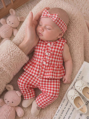 2pcs Baby Girls Gingham Ruffle Peplum Top & Pants Set - Scarlet | 2...