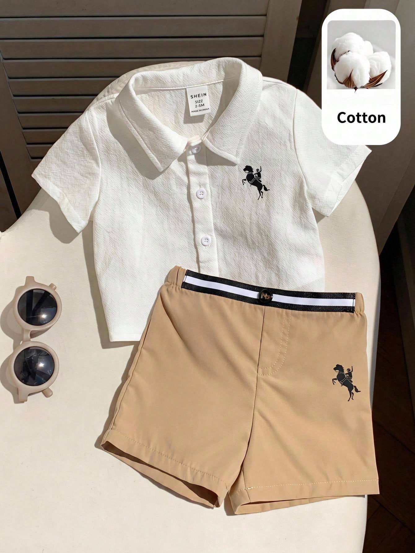 2pcs Baby Unisex Polo Shirt & Chino Shorts Set - Ivory | 21 Century...