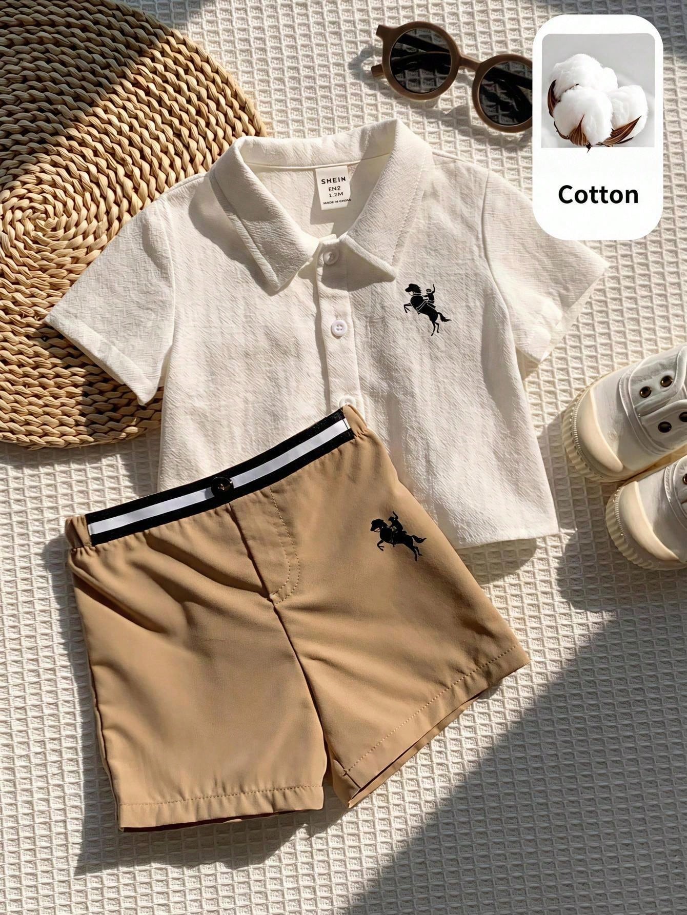 2pcs Baby Unisex Polo Shirt & Chino Shorts Set - Ivory | 21 Century...