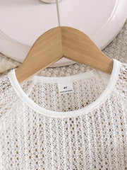 2pcs Little Girls Crochet Top & Belted Dress Set - Buff | 21 Centur...