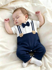 Baby Boys Bow Tie Suspender Romper - Midnight | 21 Century Kids