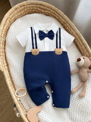 Baby Boys Bow Tie Suspender Romper - Midnight | 21 Century Kids