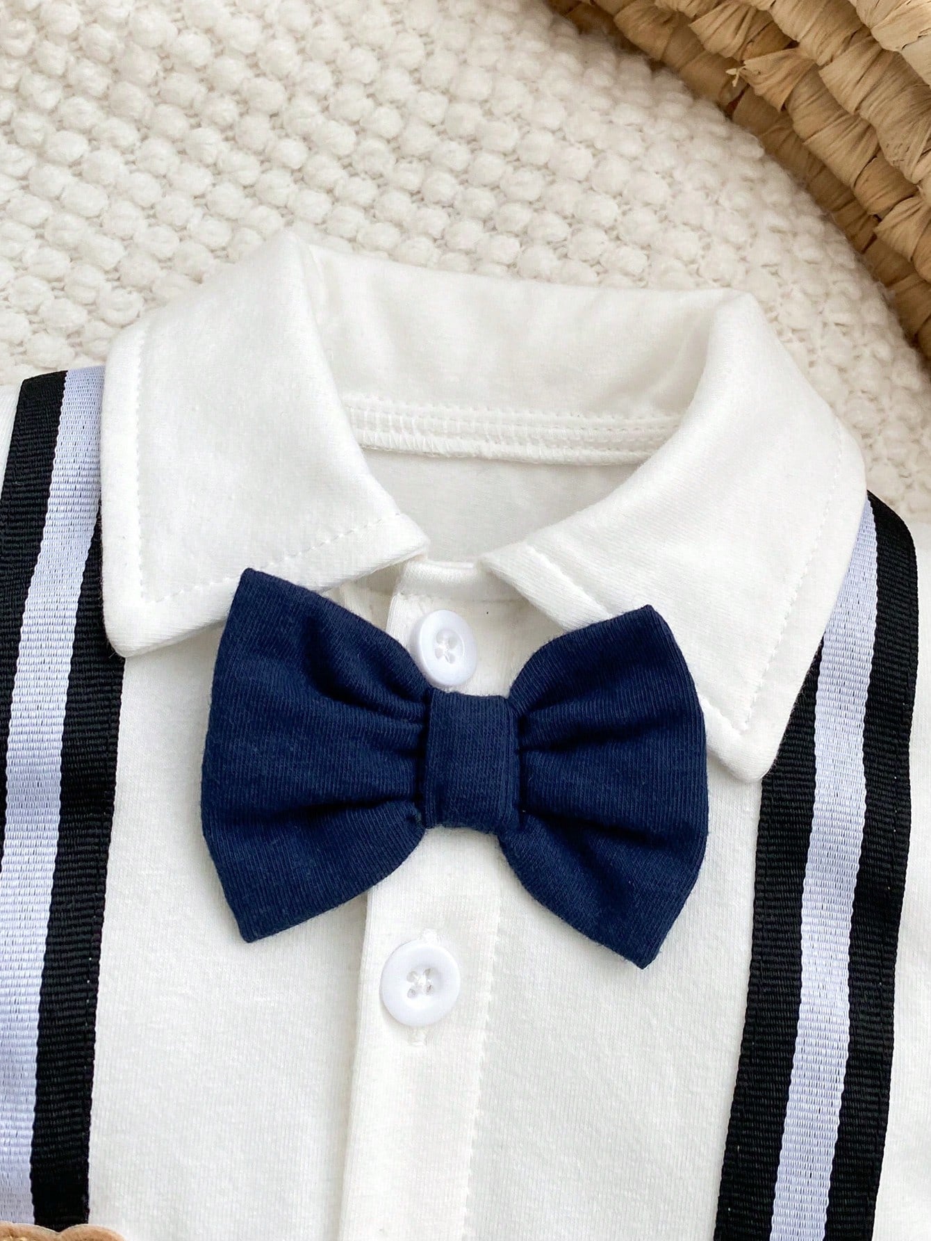 Baby Boys Bow Tie Suspender Romper - Midnight | 21 Century Kids
