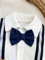 Baby Boys Bow Tie Suspender Romper - Midnight | 21 Century Kids