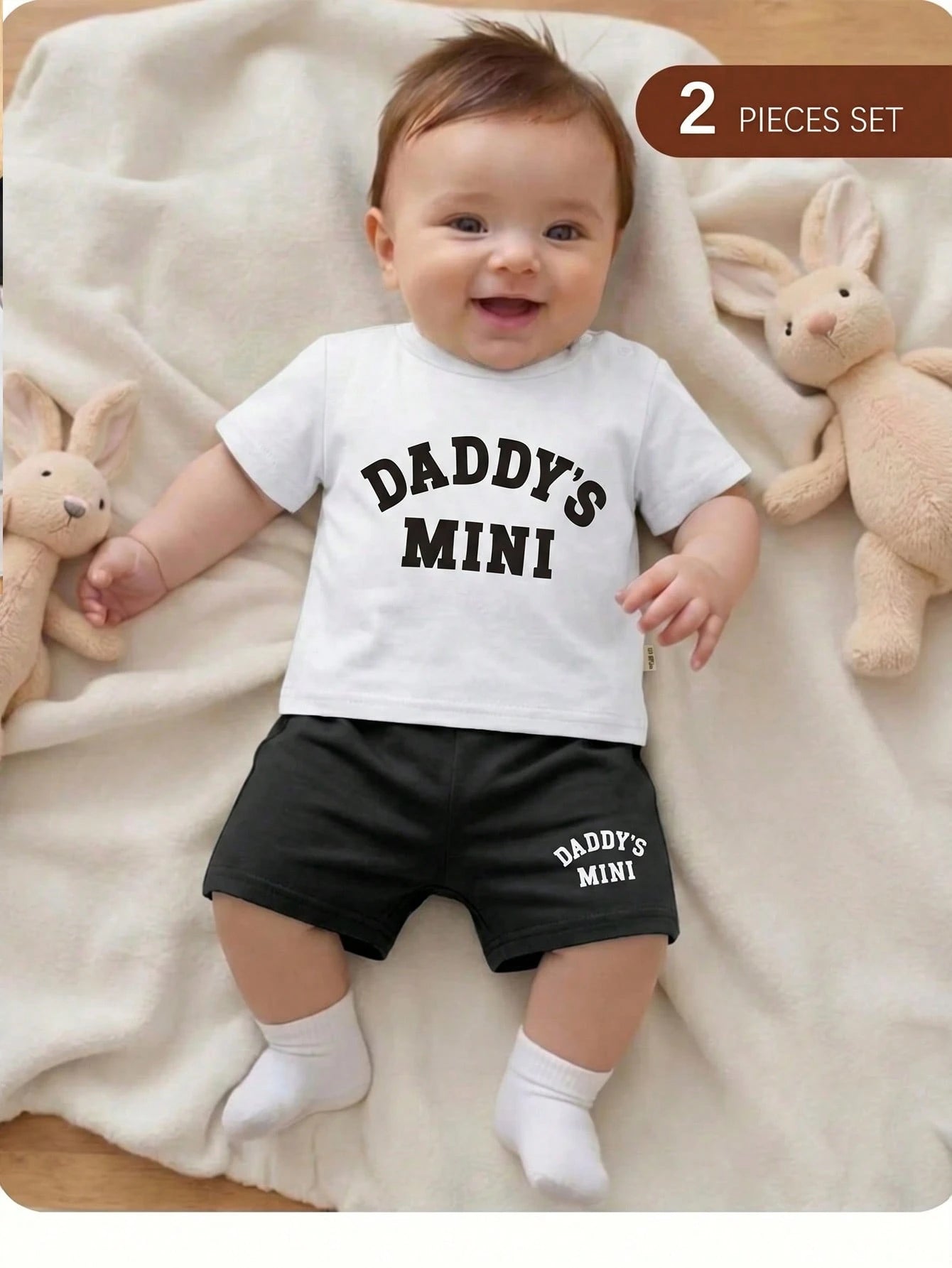 2pcs Baby Boys Daddy's Mini Tee & Shorts Set - Ivory | 21 Century Kids