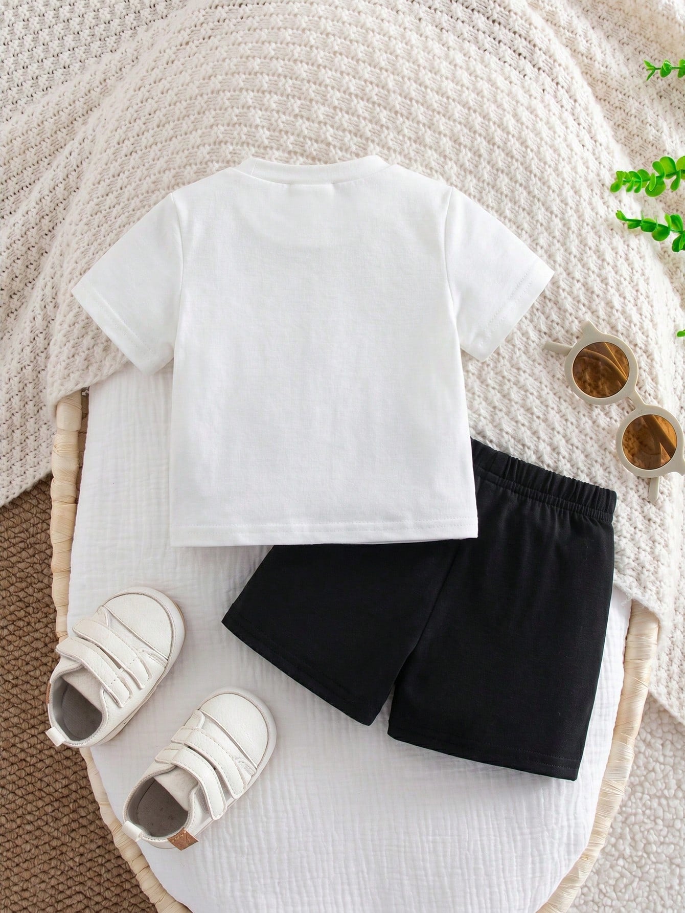 2pcs Baby Boys Daddy's Mini Tee & Shorts Set - Ivory | 21 Century Kids