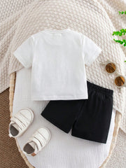 2pcs Baby Boys Daddy's Mini Tee & Shorts Set - Ivory | 21 Century Kids