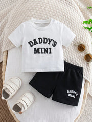 2pcs Baby Boys Daddy's Mini Tee & Shorts Set - Ivory | 21 Century Kids