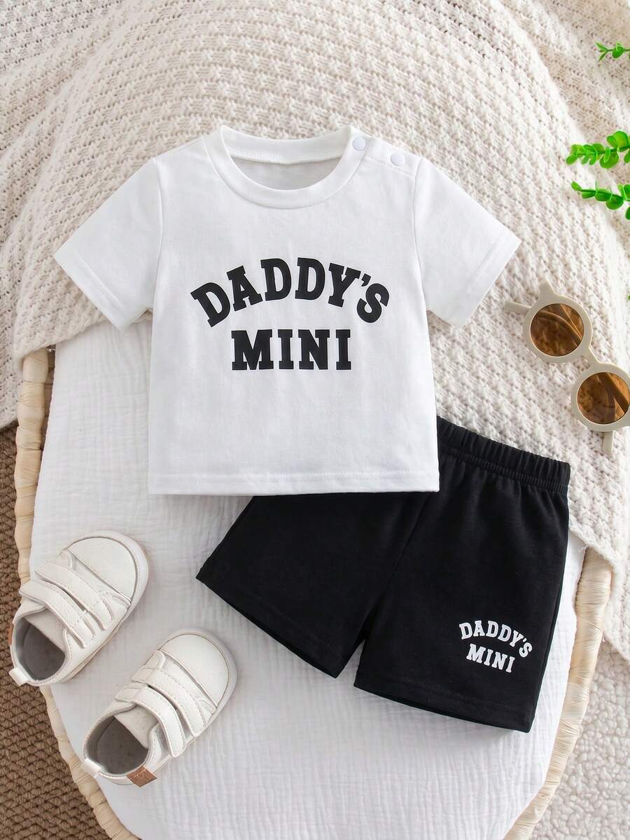 2pcs Baby Boys Daddy's Mini Tee & Shorts Set - Ivory | 21 Century Kids