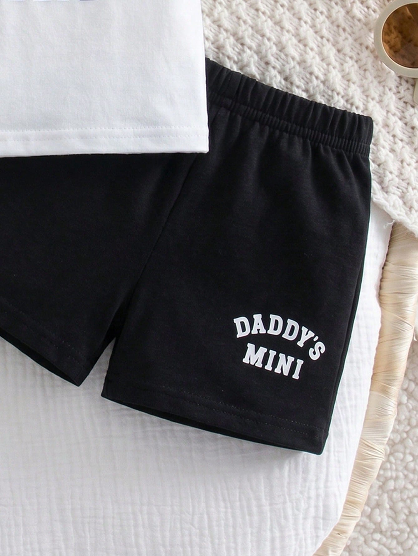 2pcs Baby Boys Daddy's Mini Tee & Shorts Set - Ivory | 21 Century Kids