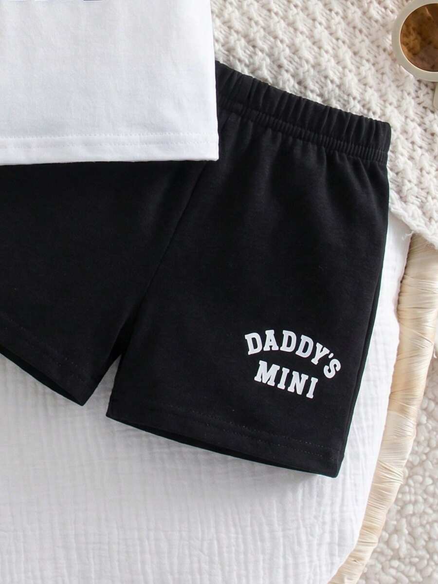 2pcs Baby Boys Daddy's Mini Tee & Shorts Set - Ivory | 21 Century Kids