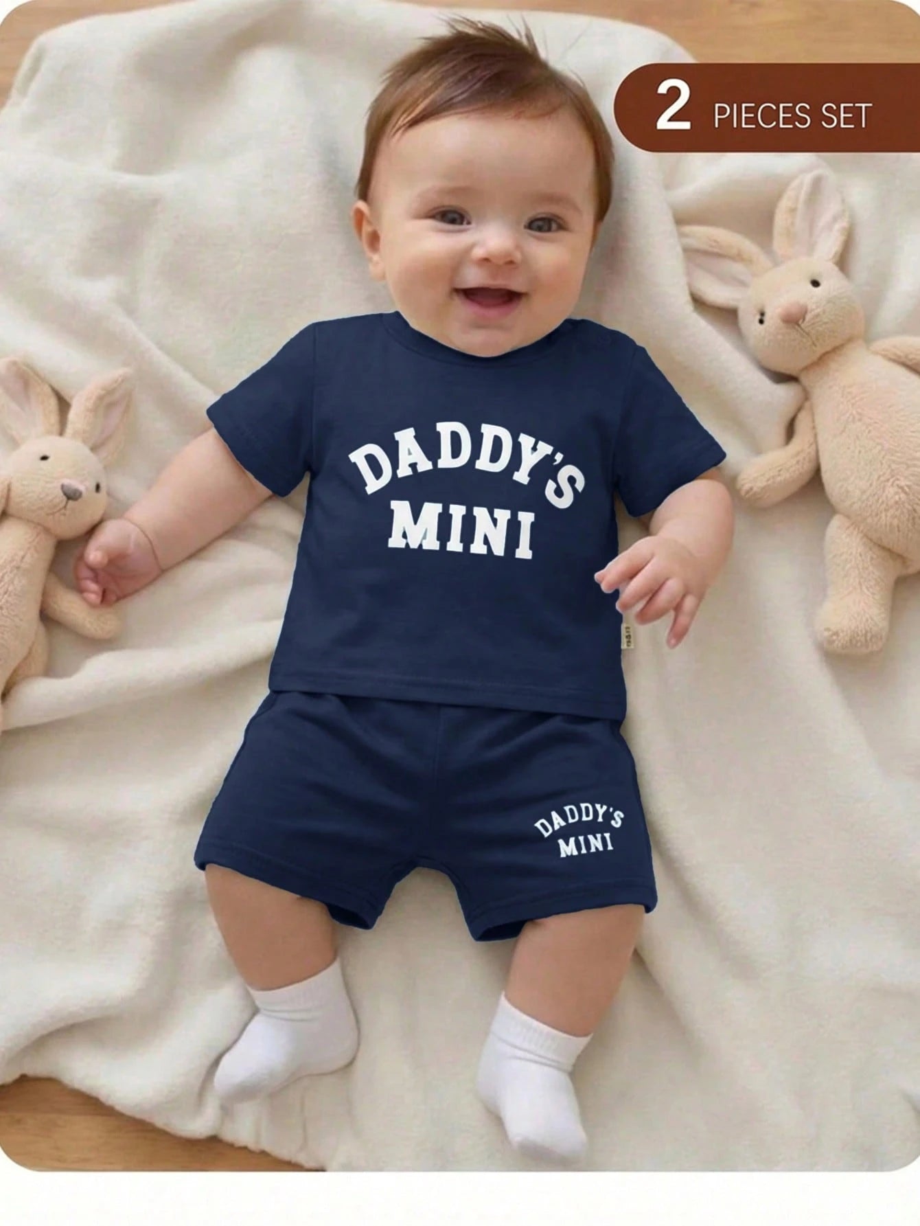 2pcs Baby Boys Daddy's Mini Tee & Shorts Set - Midnight | 21 Centur...
