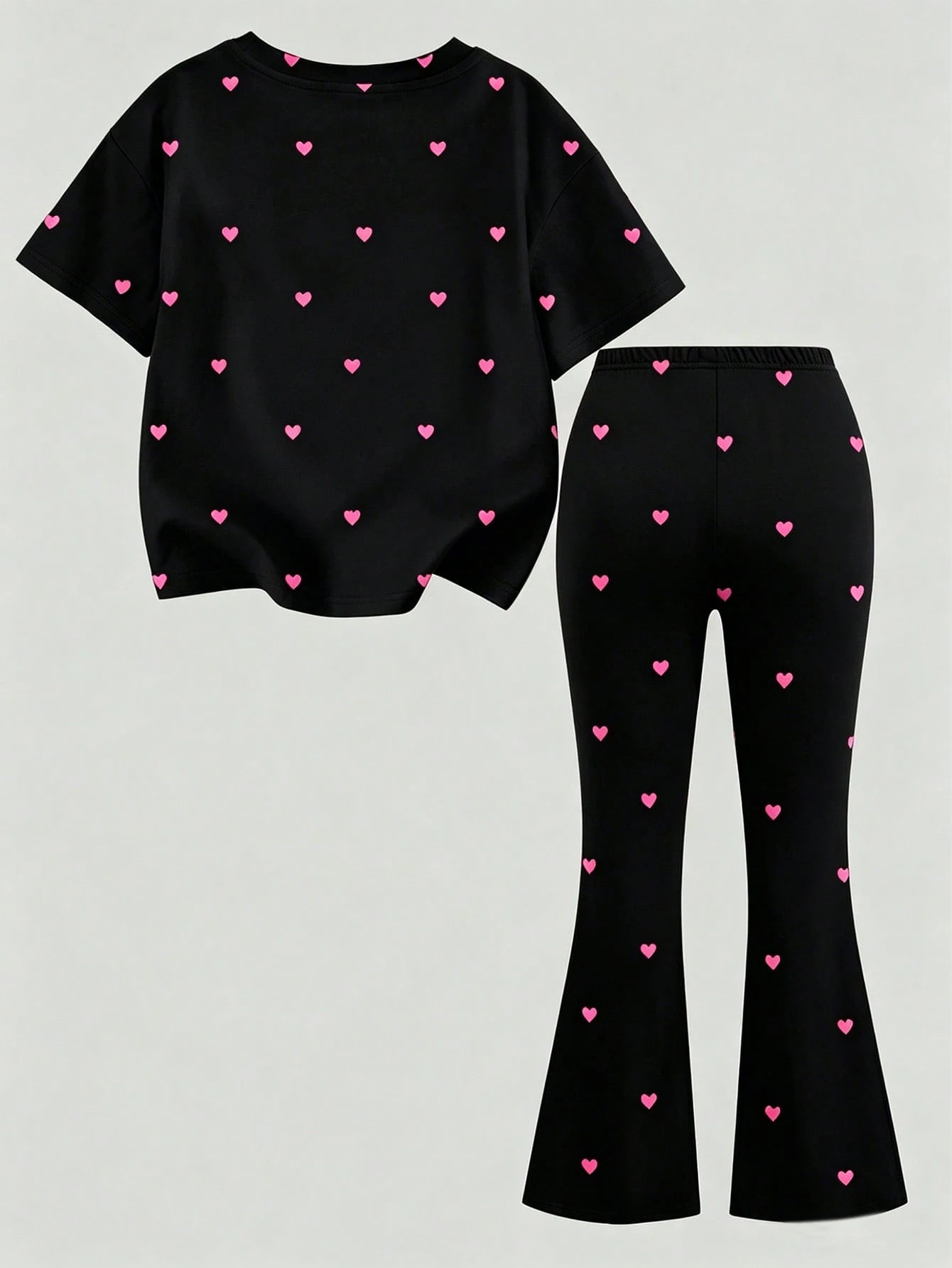 2pcs Little Girls Sequin Heart Tee & Flared Pants Set - Onyx | 21 C...