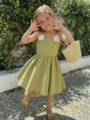 Girls Floral Appliqué Spaghetti Strap Fit & Flare Dress - Sage | 21...