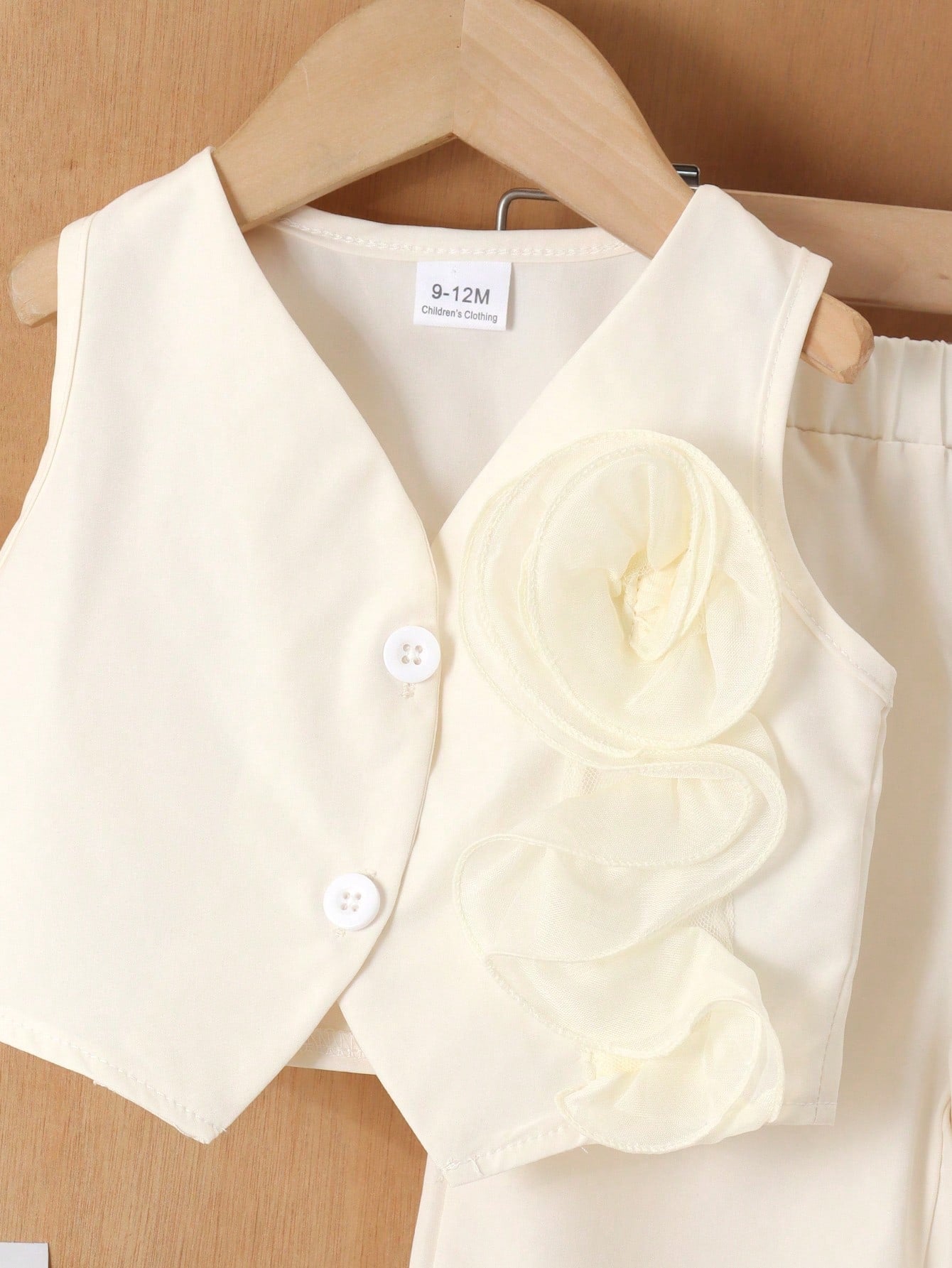 2pcs Girls 3D Rosette Vest & Wide-Leg Pants Set - Ecru | 21 Century...