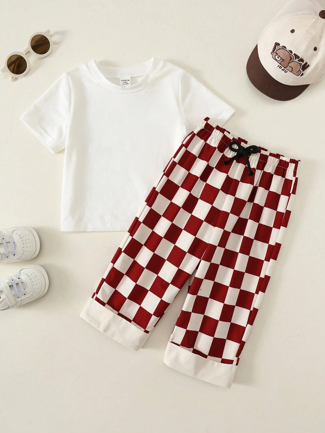 2pcs Boys King Graphic Tee & Checkerboard Pants Set - Scarlet | 21 ...