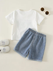 2pcs Boys Mama's Boy Tee & Denim Shorts Set - Ivory | 21 Century Kids