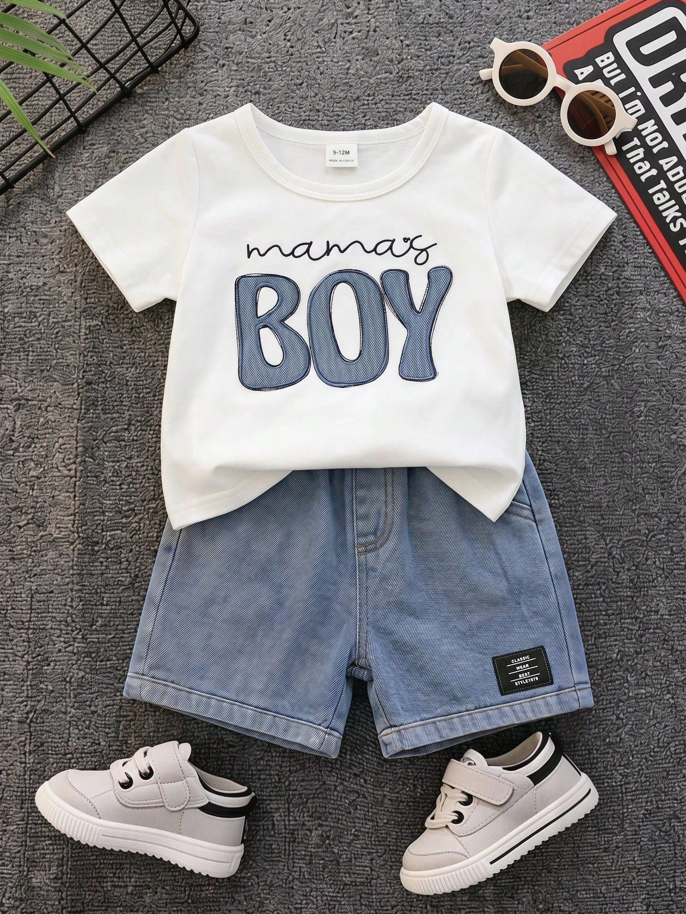2pcs Boys Mama's Boy Tee & Denim Shorts Set - Ivory | 21 Century Kids