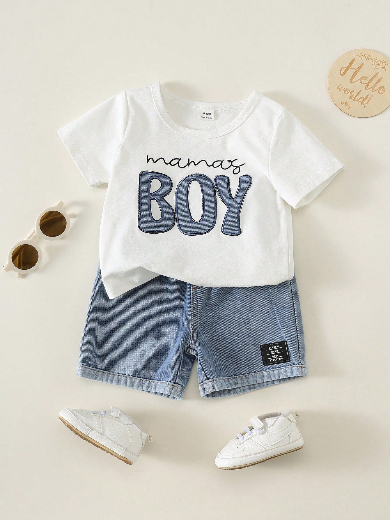 2pcs Boys Mama's Boy Tee & Denim Shorts Set - Ivory | 21 Century Kids
