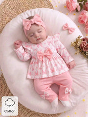 2pcs Baby Girls Bow Print Ruffle Top & Pants Set - Blush | 21 Centu...