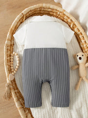Baby Boys Pinstripe Bow Tie Gentleman Romper - Slate | 21 Century Kids