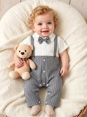 Baby Boys Pinstripe Bow Tie Gentleman Romper - Slate | 21 Century Kids