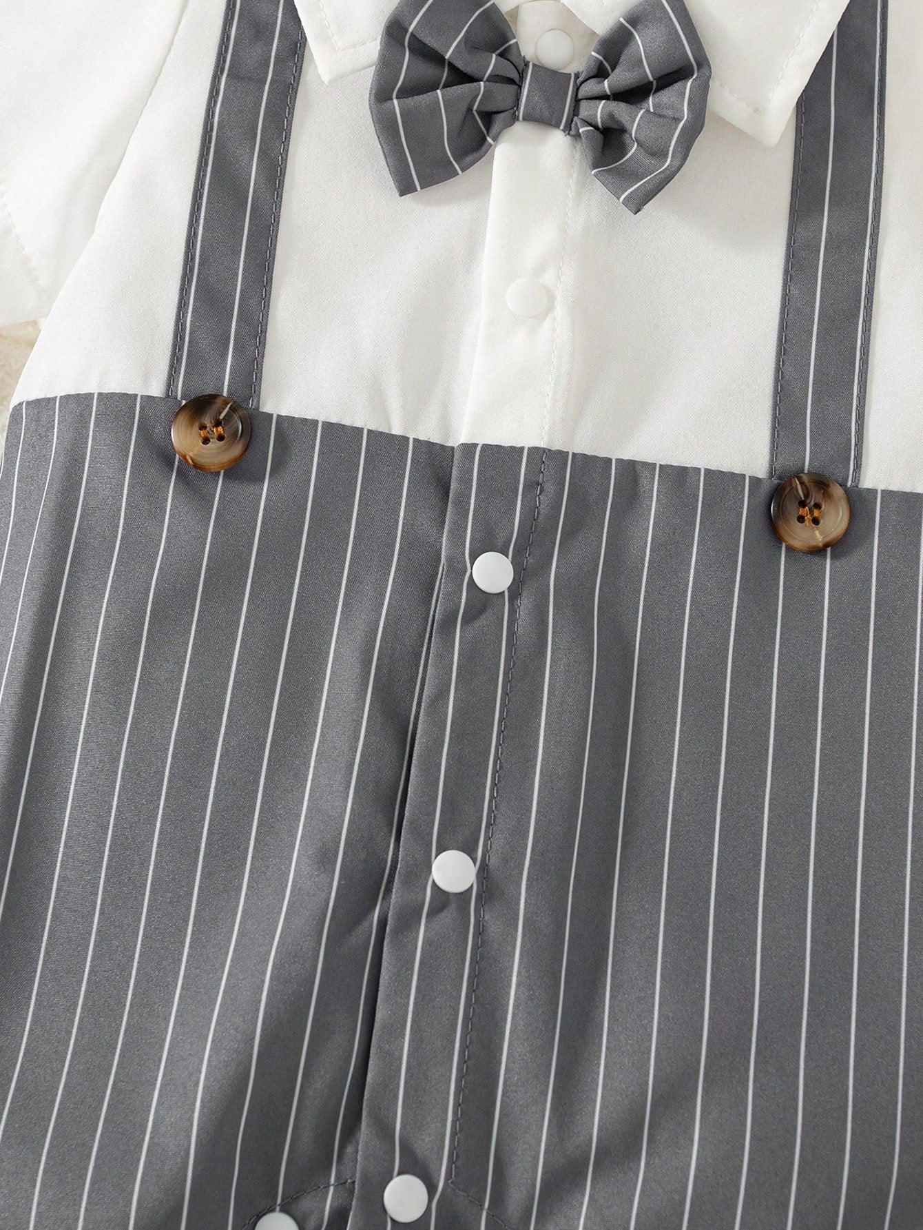 Baby Boys Pinstripe Bow Tie Gentleman Romper - Slate | 21 Century Kids