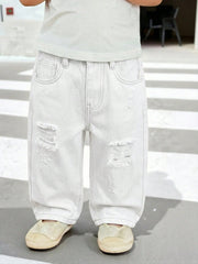 Boys Distressed Wide-Leg Denim Jeans - Ecru | 21 Century Kids