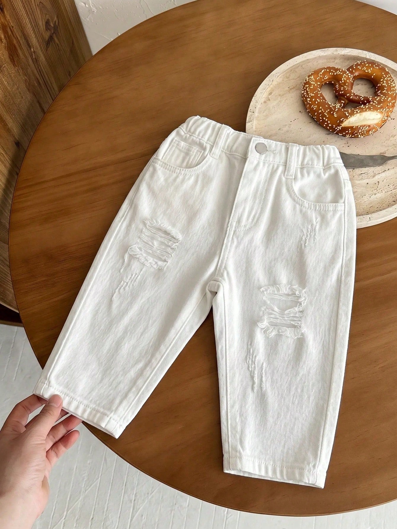 Boys Distressed Wide-Leg Denim Jeans - Ecru | 21 Century Kids