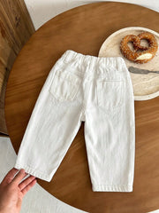 Boys Distressed Wide-Leg Denim Jeans - Ecru | 21 Century Kids