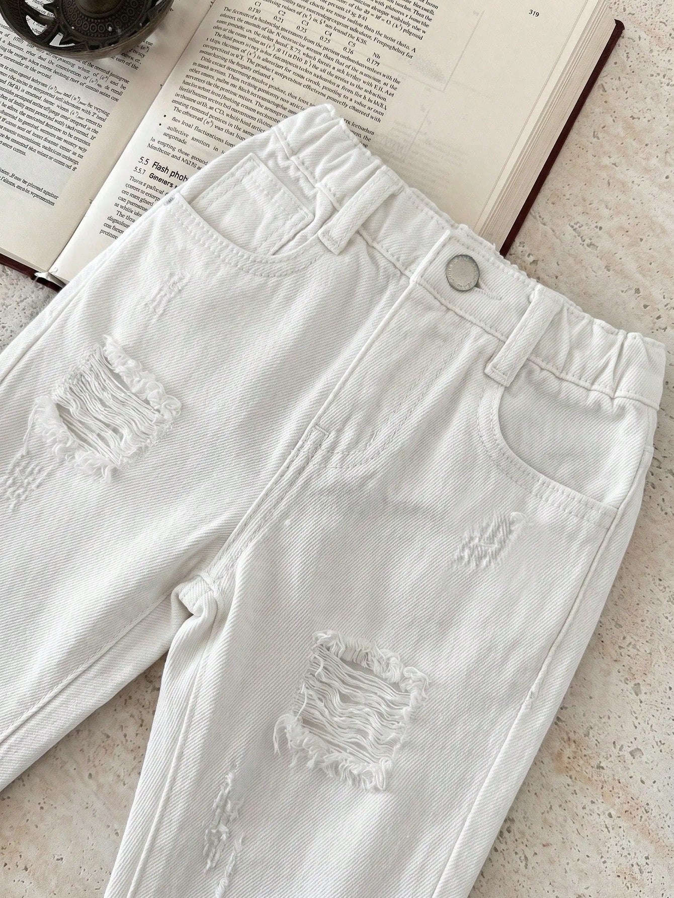 Boys Distressed Wide-Leg Denim Jeans - Ecru | 21 Century Kids