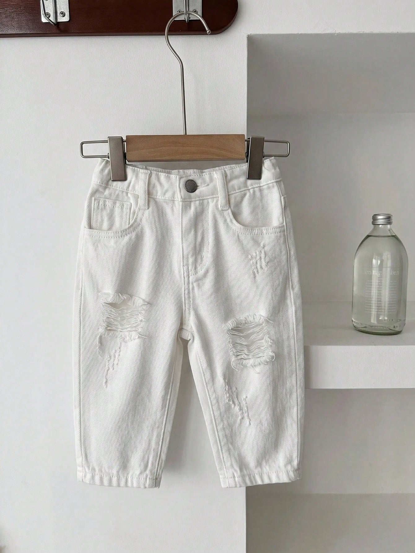 Boys Distressed Wide-Leg Denim Jeans - Ecru | 21 Century Kids