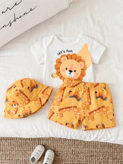 2pcs Baby Boys Lion Print Bodysuit & Shorts Set - Ochre | 21 Centur...