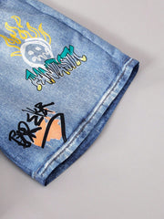 2pcs Boys Graffiti Bear Graphic Tee & Denim Shorts Set - Buttercup ...