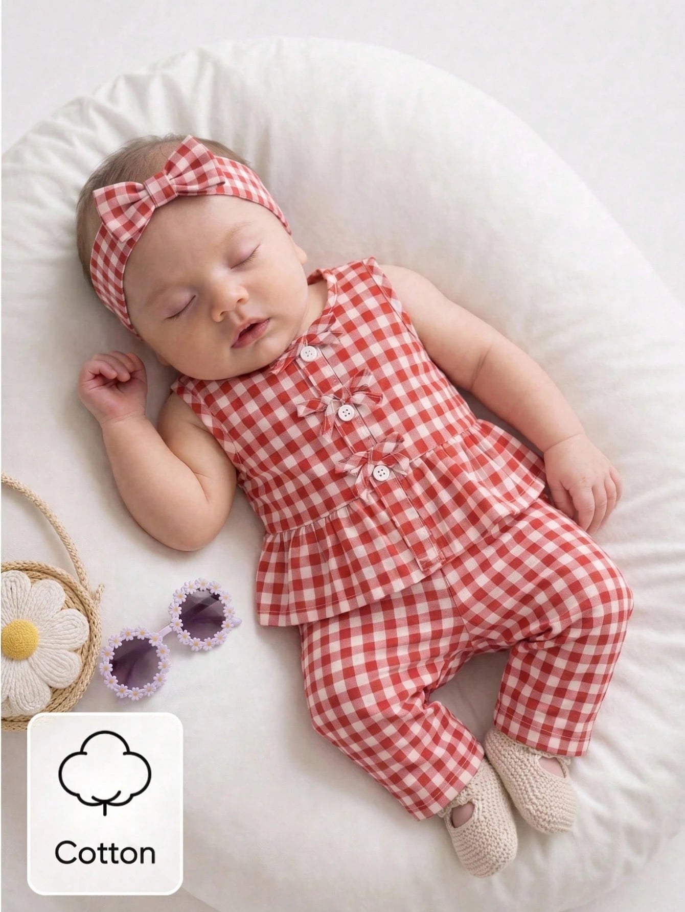 2pcs Baby Girls Gingham Ruffle Peplum Top & Pants Set - Scarlet | 2...