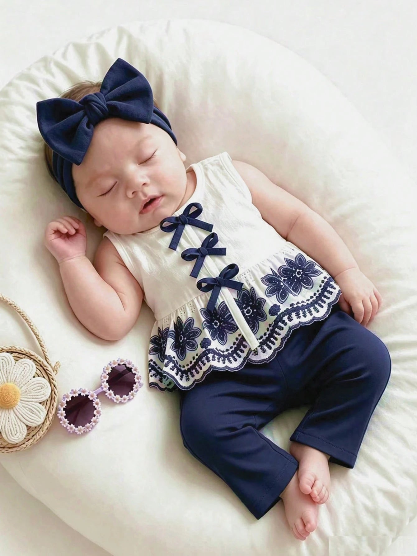 2pcs Baby Girls Bow Lace-Up Peplum Top & Shorts Set - Ivory | 21 Ce...