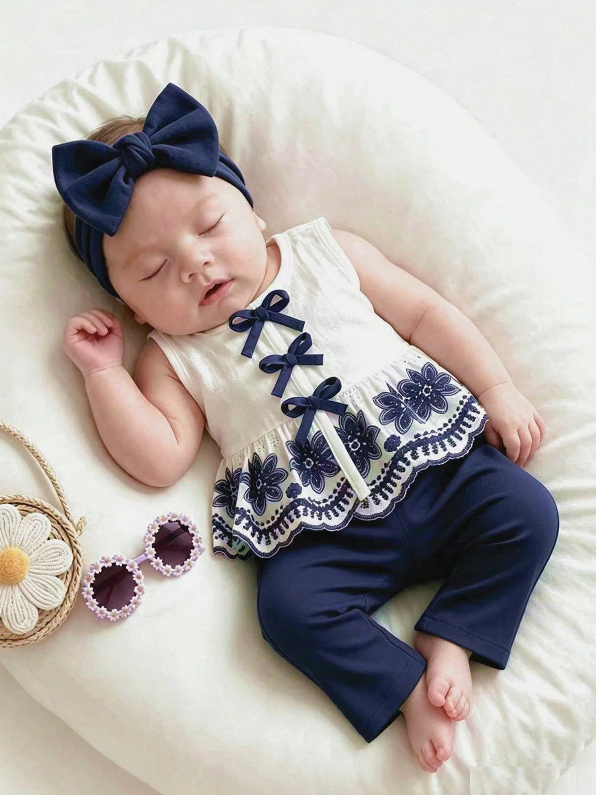 2pcs Baby Girls Bow Lace-Up Peplum Top & Shorts Set - Ivory | 21 Ce...