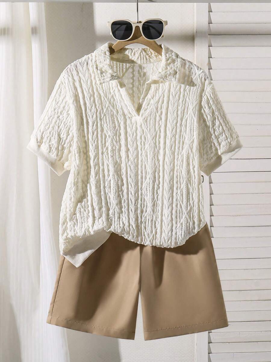 2pcs Boys Textured Knit Polo Top & Bermuda Shorts Set - Ivory | 21 ...