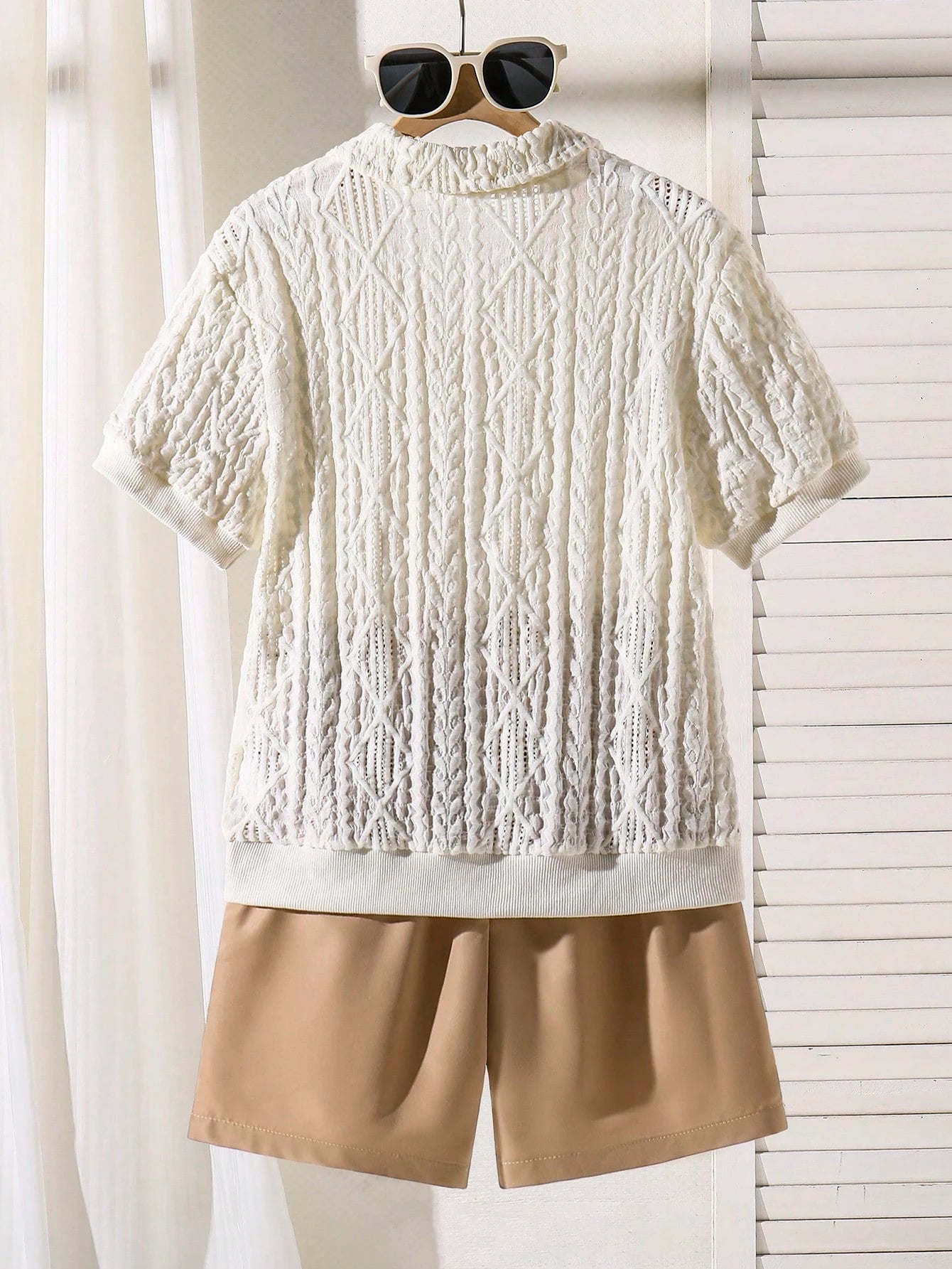 2pcs Boys Textured Knit Polo Top & Bermuda Shorts Set - Ivory | 21 ...