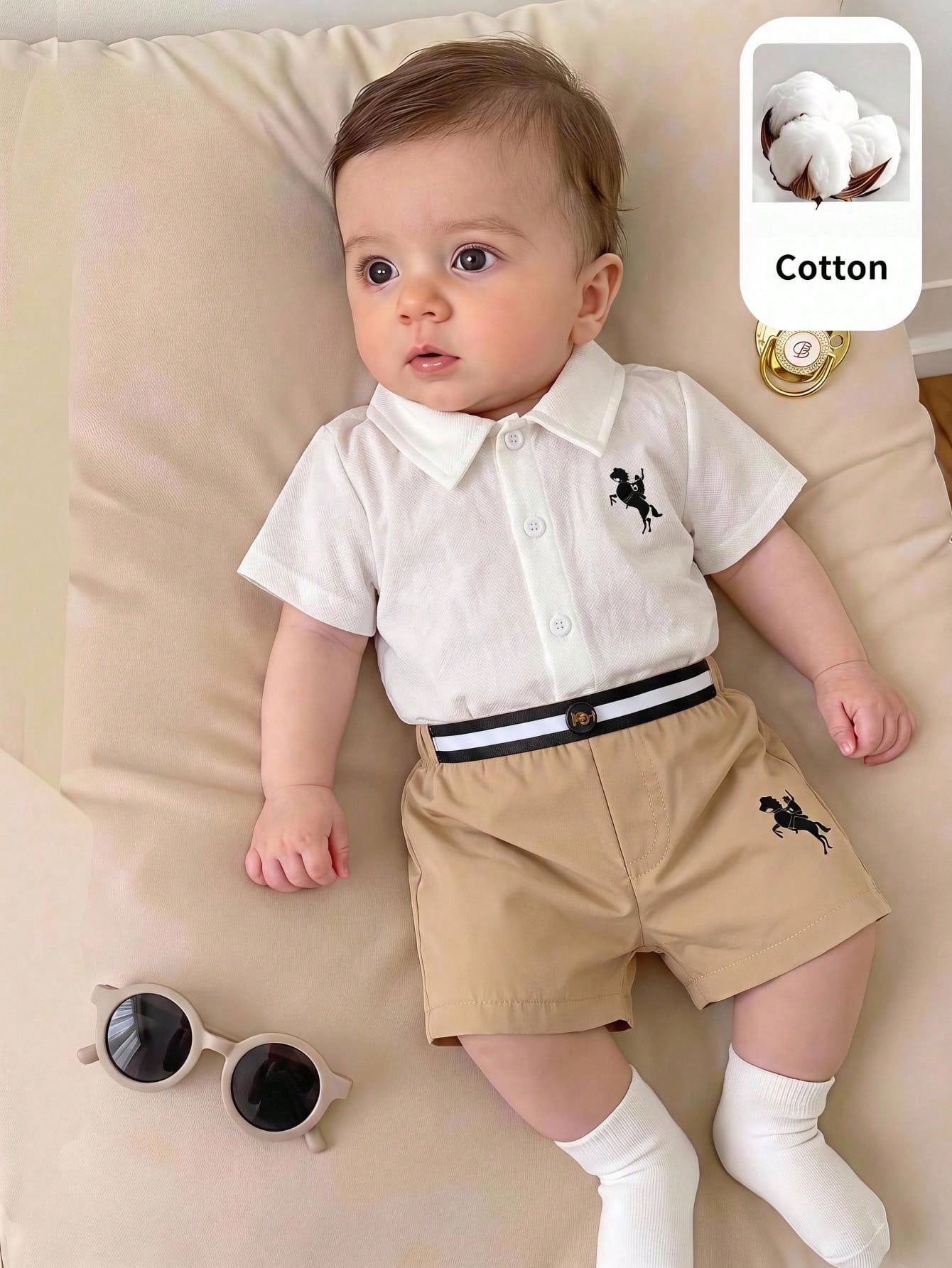 2pcs Baby Unisex Polo Shirt & Chino Shorts Set - Ivory | 21 Century...