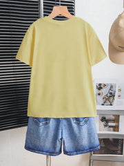 2pcs Boys Graffiti Bear Graphic Tee & Denim Shorts Set - Buttercup ...